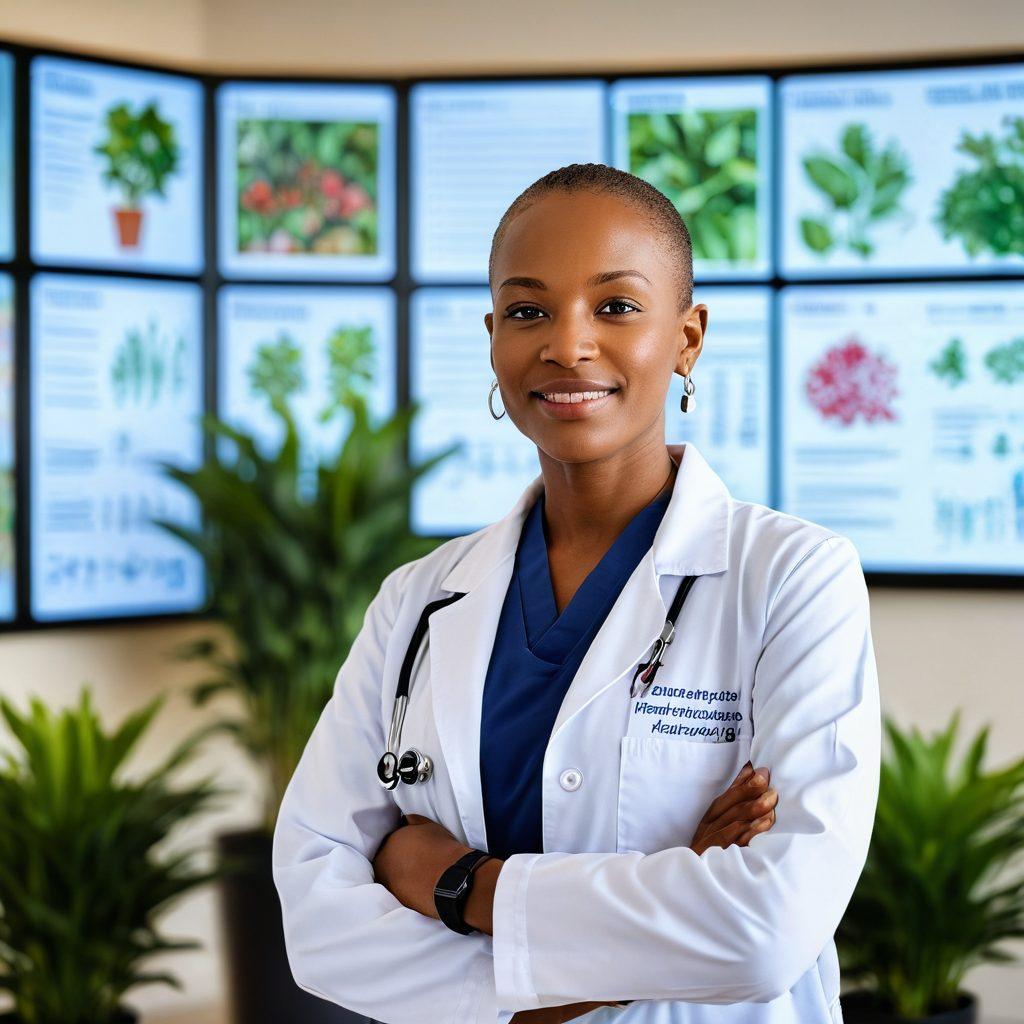 A thoughtful cancer care specialist caring for a diverse group of patients in a bright, modern medical facility, filled with plants and natural light. In the background, display charts and visuals highlighting recent research breakthroughs. Show hope and empowerment on the patients' faces, emphasizing community and support. super-realistic. vibrant colors. uplifting atmosphere.